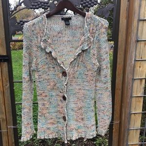 BCBGMAXAZRIA beige and teal acrylic blend cardigan size M